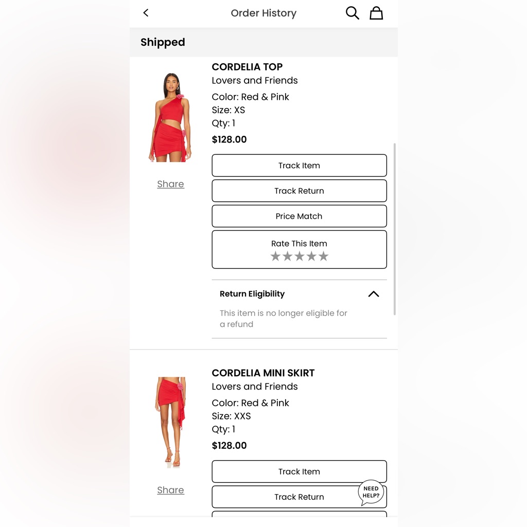 Lovers + Friends Red Cordelia Top Size Xs And Mini Skirt Size Xxs